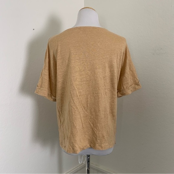 Chicos Womens 100% Linen Embroidered Short Sleeve Top Tan Neutral Lagenlook - Picture 10 of 16